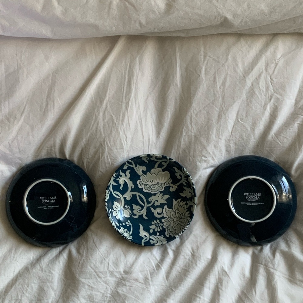 New Gorgeous Williams Sonoma Teal Blue  and White Floral Plates